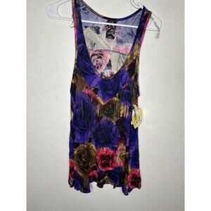 Y2K Apple Bottom Floral Fringe Front Tunic Tank Top Shirt Size Medium